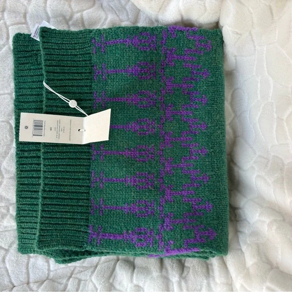 Tory Burch Merino Fair Isle Collection Scarf, Mittens & Hat Dark Ceramic Green - Picture 4 of 16